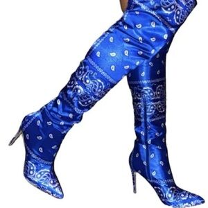 Blue bandana knee high heels